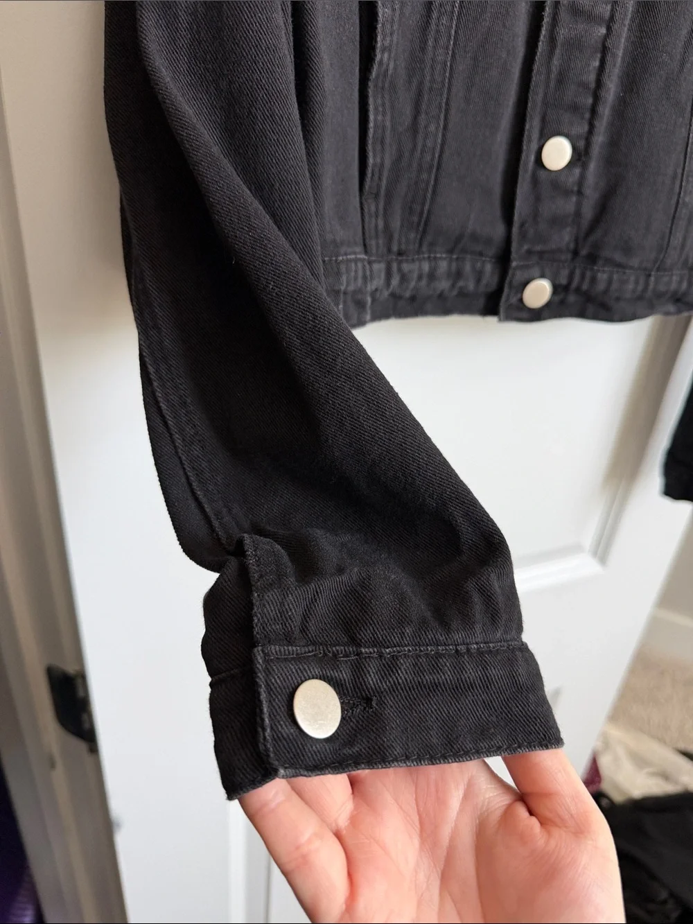 Black Sherpa Collar Denim Jacket - Women